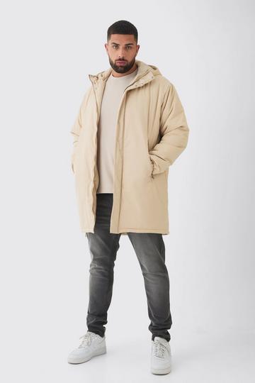 Beige Plus Hooded Padded Parka Jacket In Sand