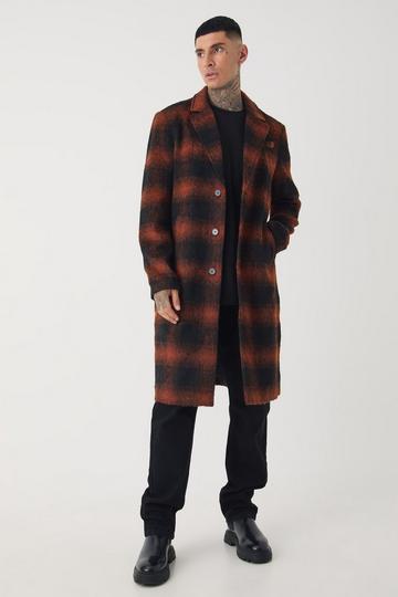 Tall Oversized Brushed Check Overcoat In Brown brown