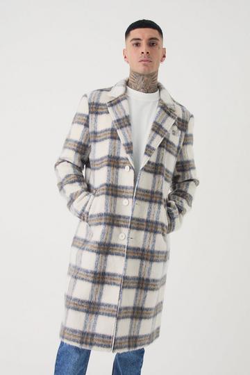 Tall Oversized Brushed Check Overcoat In Ecru ecru