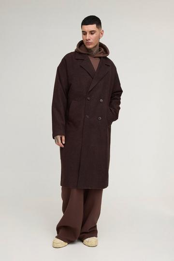 Tall Oversized Drop Shoulder Herringbone Overcoat In Brown brown