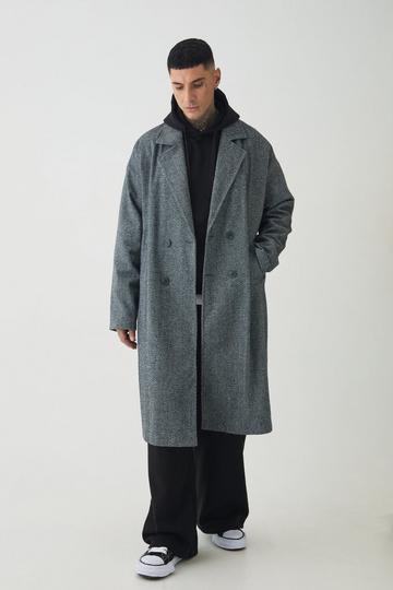 Tall Oversized Drop Shoulder Herringbone Overcoat In Grey grey