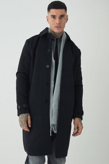 Black Tall Single Breasted Collared Overcoat In Black