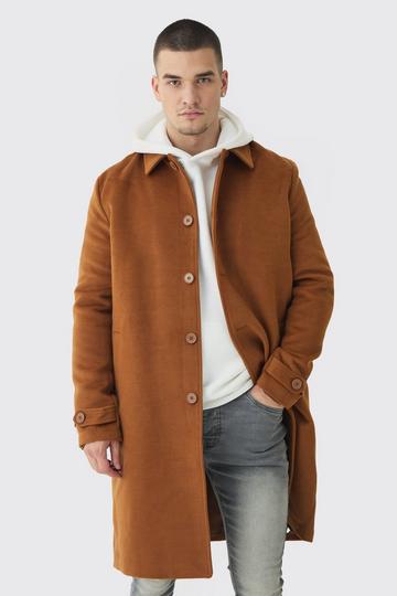 Brown Tall Single Breasted Collared Overcoat In Tan