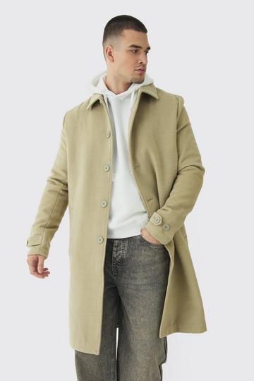 Tall Single Breasted Collared Overcoat In Sage sage