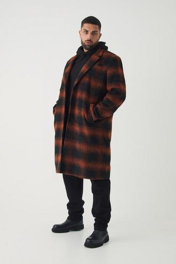 Plus Oversized Brushed Check Overcoat In Brown brown