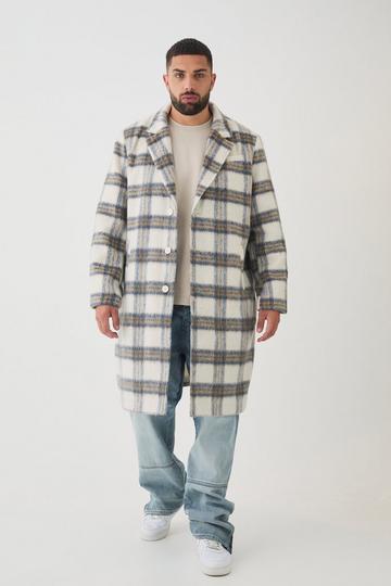 Plus Oversized Brushed Check Overcoat In Ecru ecru