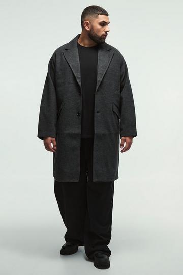 Grey Plus Single Breasted Overcoat In Grey