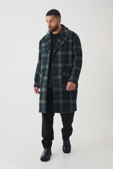 Plus Relaxed Fit Single Breasted Check Overcoat In Green green