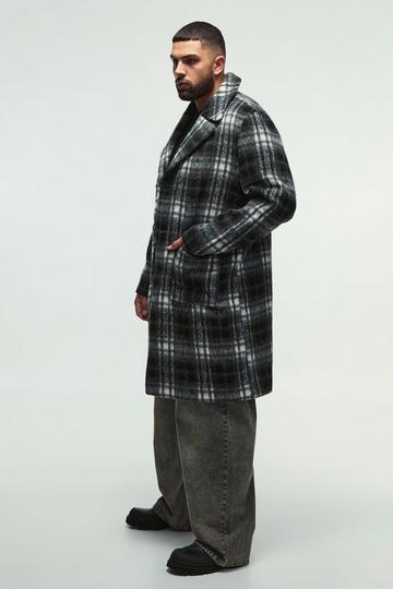 Plus Relaxed Fit Single Breasted Check Overcoat In Black black