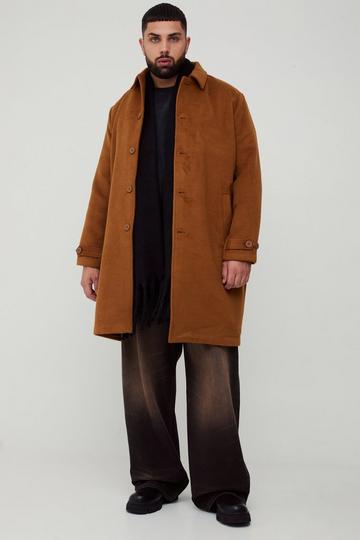 Plus Single Breasted Collared Overcoat In Tan tan