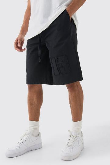 Elasticated Waist Applique Jorts washed black