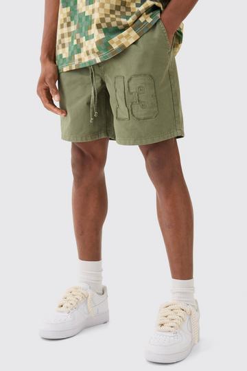 Elasticated Waist Applique Short Length Relaxed Shorts khaki