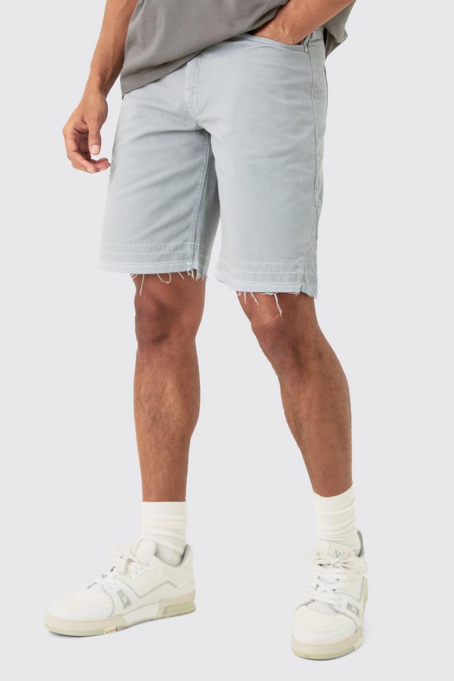 Grey Fixed Waist Raw Hem Relaxed Gusset Shorts