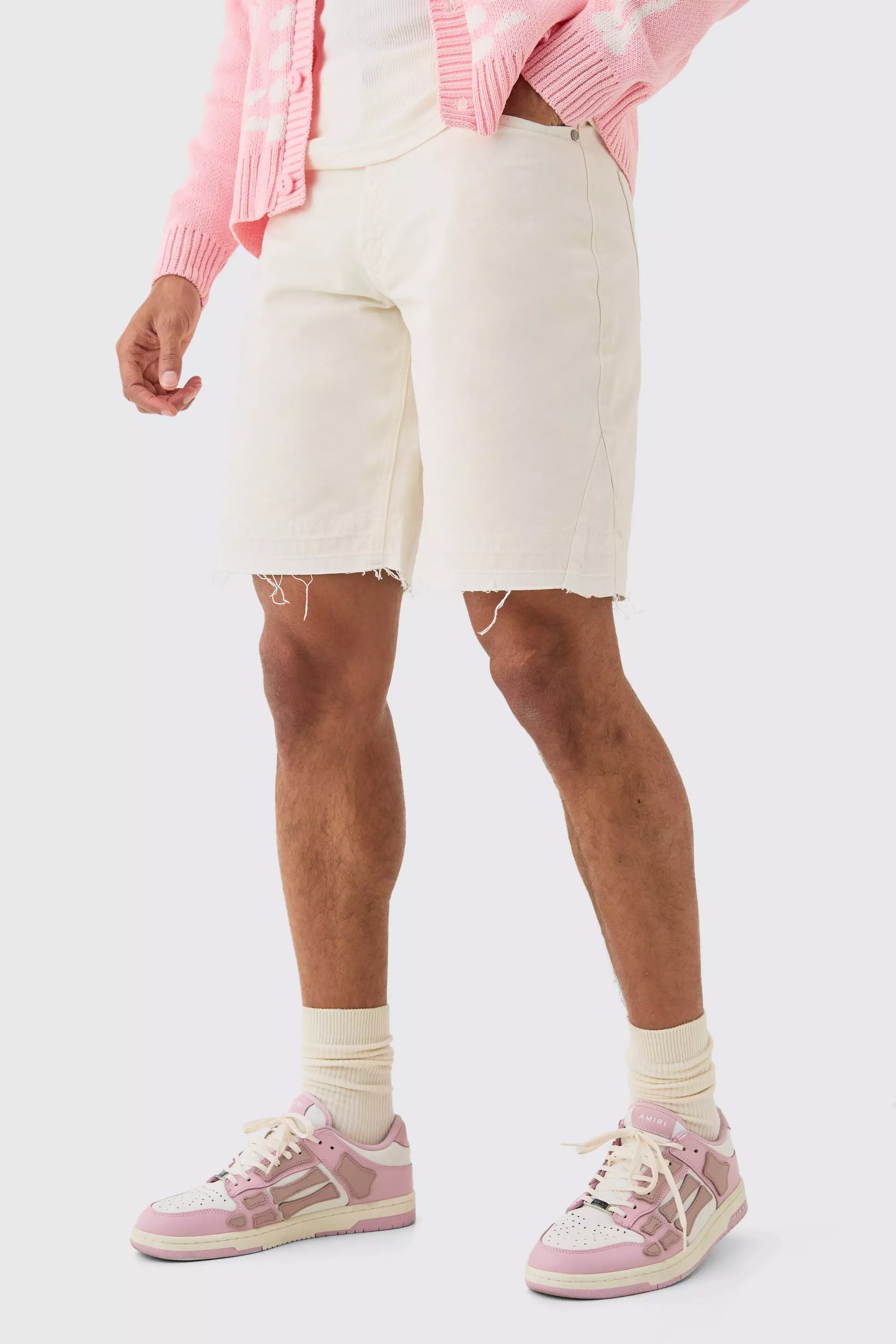 Ecru Fixed Waist Raw Hem Relaxed Gusset Shorts alternative image