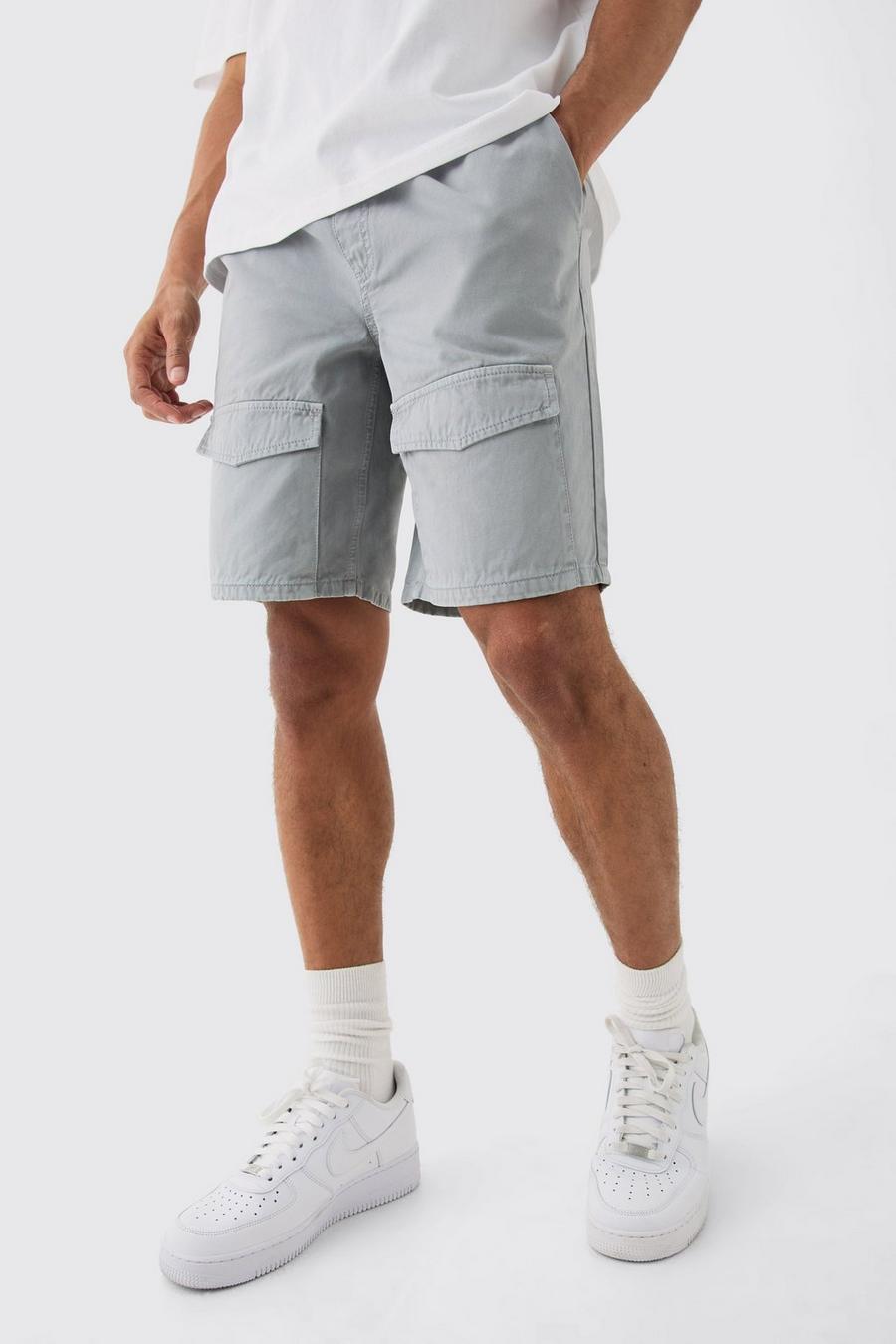 Grey Elasticated Waist Relaxed Bungee Shorts 