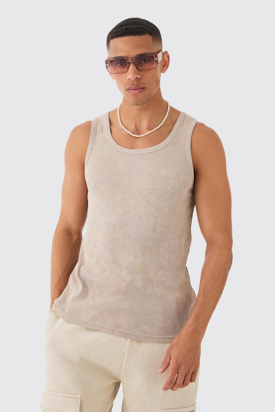 Stone Slim Acid Washed Man Ribbed Vest image number 1
