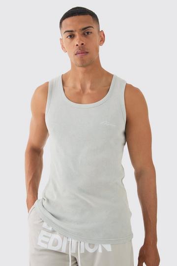 Grey Slim Acid Washed Man Signature Ribbed Vest