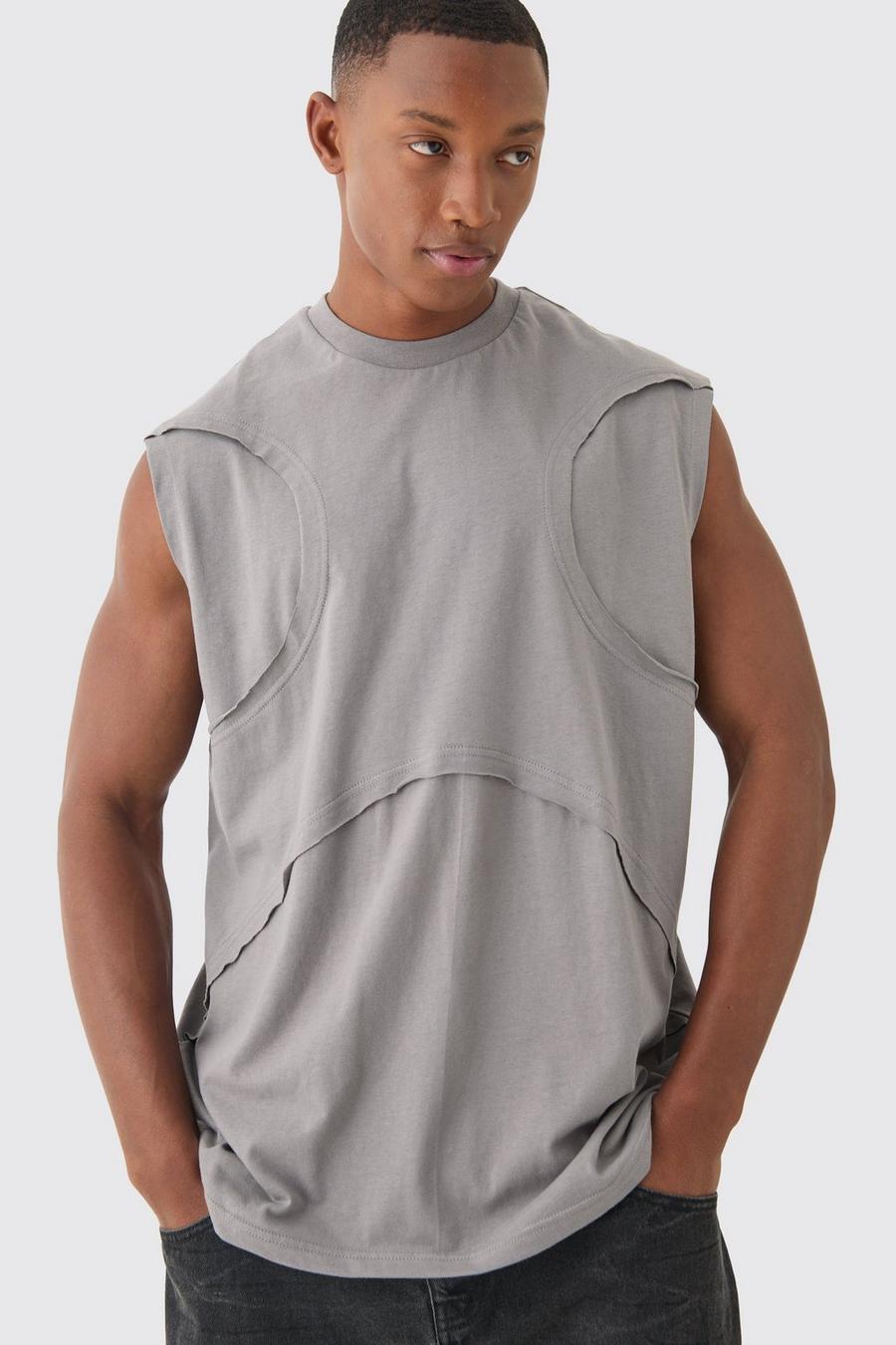Charcoal Oversized Raw Panelling Tank image number 1