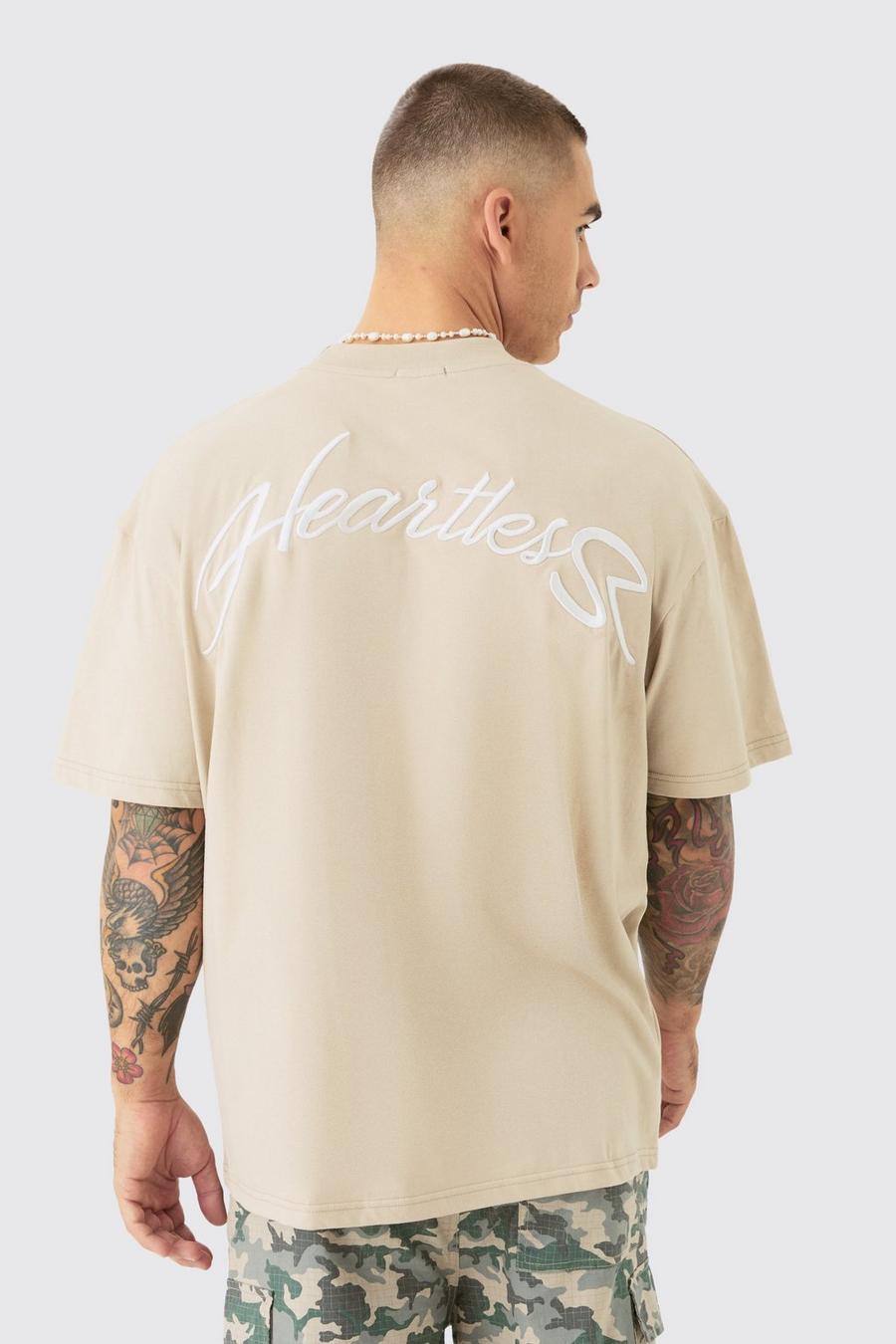 Camiseta oversize gruesa con cuello extendido y eslogan, Sand image number 1