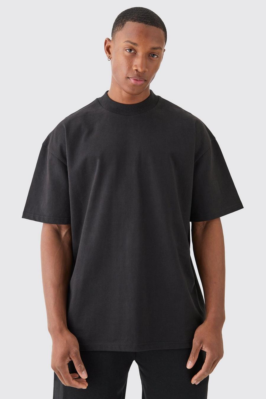 Black Oversized Extended Neck Super Heavyweight T-shirt  image number 1