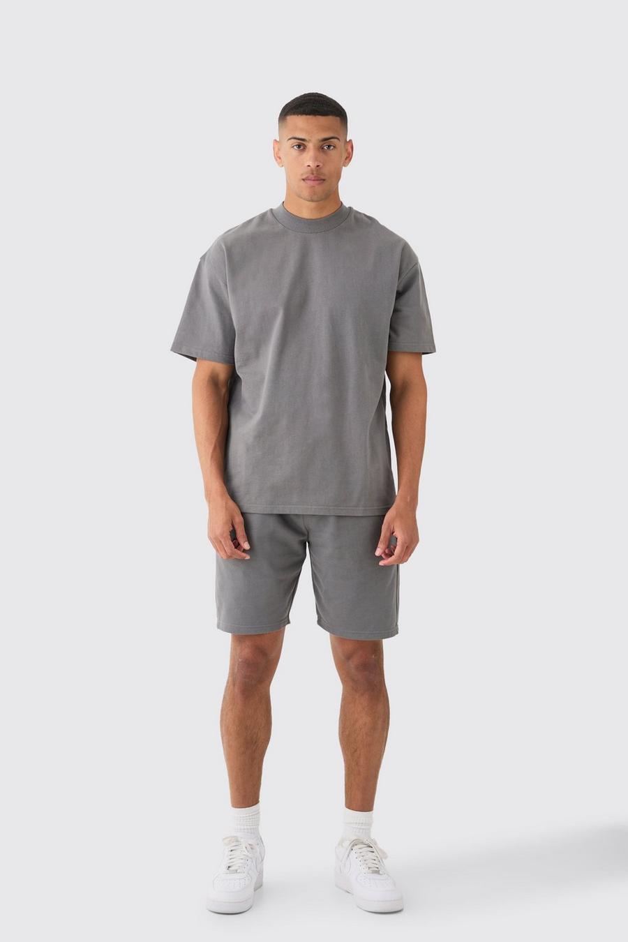Charcoal Oversized Heavyweight Jersey T-shirt & Shorts Set 