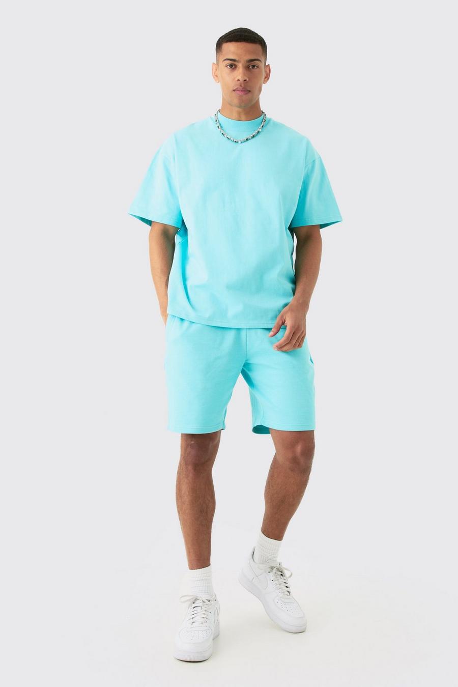 Aqua Oversized Super Heavyweight Jersey T-shirt & Shorts Set image number 1