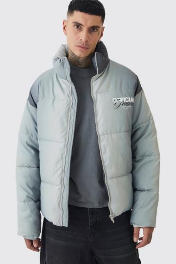 Grey Tall Official Ombre Funnel Neck Puffer Jacket In Grey