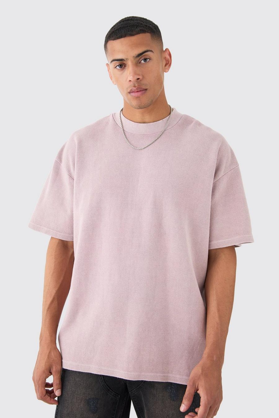Pink Oversized Washed Heavyweight Waffle T-shirt image number 1