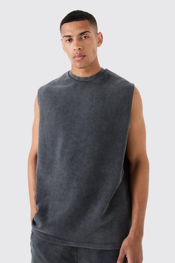 Oversized Washed Heavyweight Waffle Tank charcoal