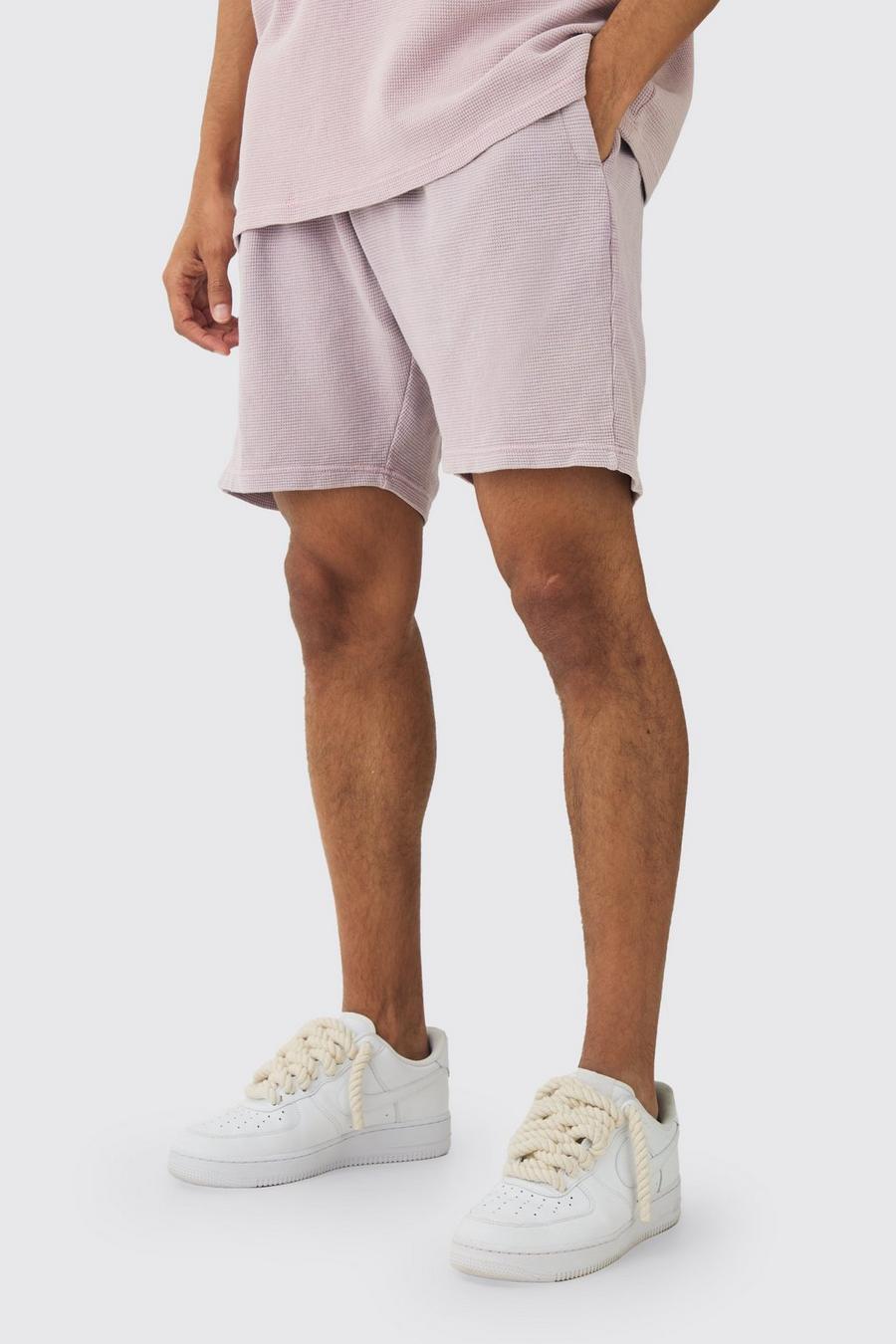 Pink Relaxed Washed Heavyweight Waffle Shorts