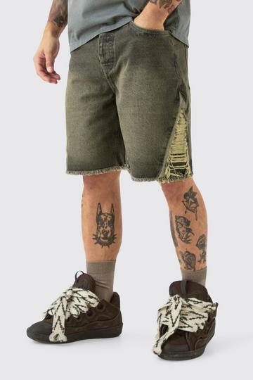 Relaxed Rigid Extreme Side Ripped Denim Short In Antique Grey antique wash