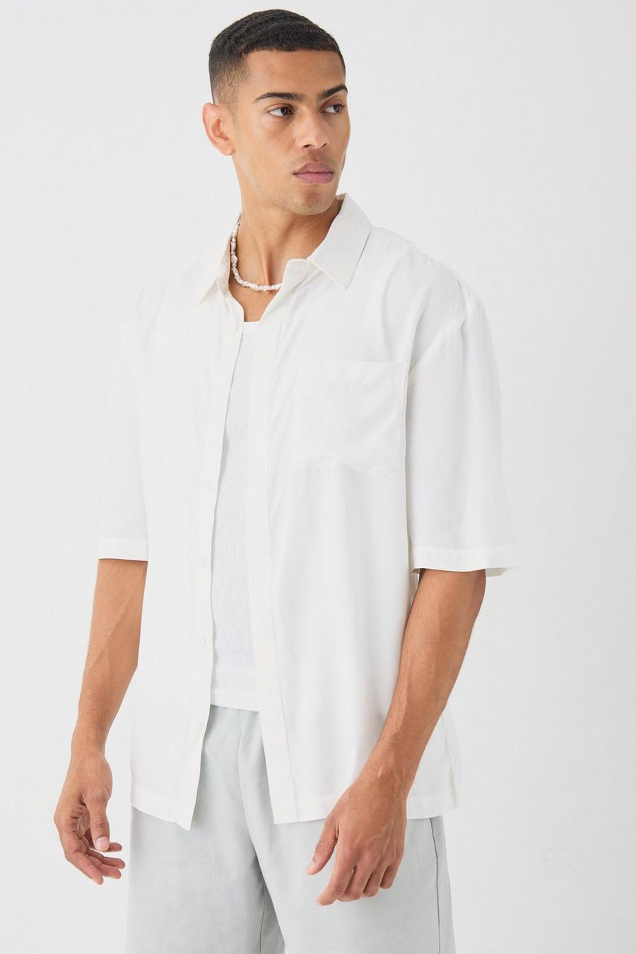 Drop Shoulder Concealed Placket Shirt In White
