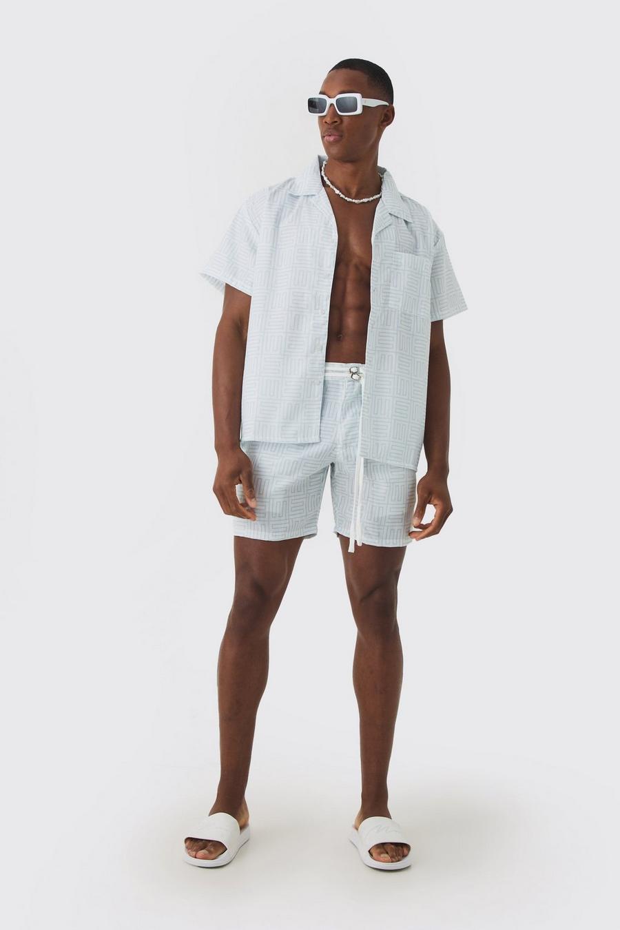 Revere Collar Boxy Shirt And Short Set In White image number 1