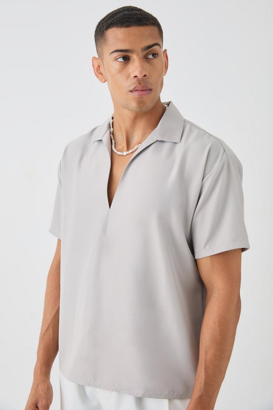 Oversized  V Neck Dropped Shoulder Shirt In Off White image number 1