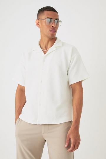 White Boxy Twill Revere Collar Shirt In White