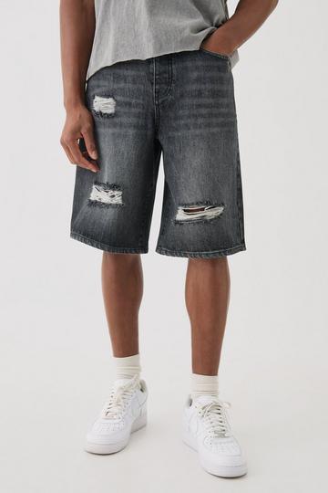 Knee Rip Denim Jorts In Washed Black washed black