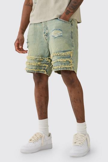 Relaxed Rigid Distresssed Jean Shorts In Antique Blue antique blue