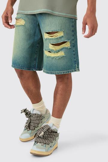 Rigid Knee Rip Tinted Denim Jorts green