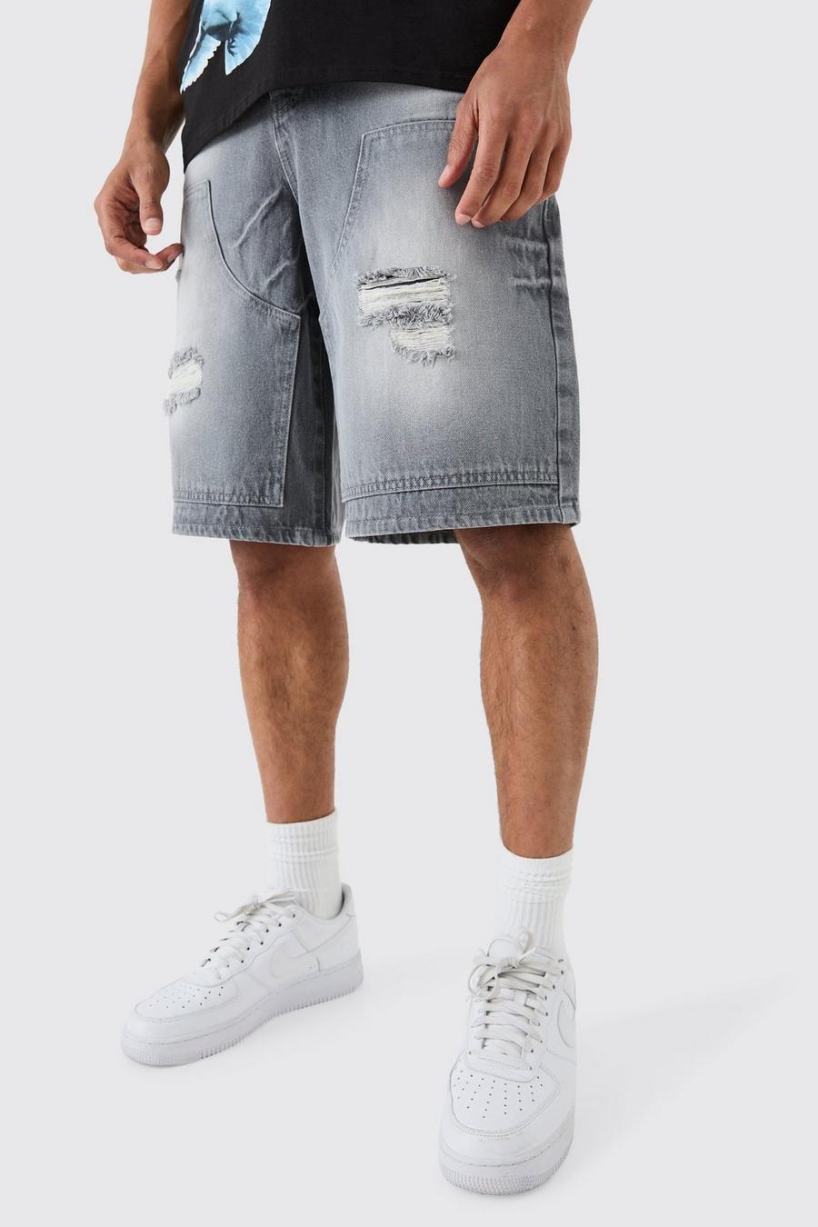 Pantaloni tuta in denim grigio Carpenter strappati, Grey image number 1