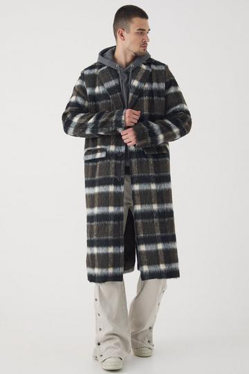 Tall Brushed Check Overcoat In Brown brown