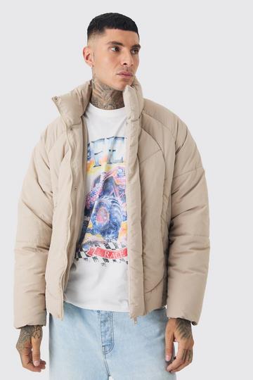 Tall Abstract Quilted Funnel Neck Puffer Jacket In Stone stone