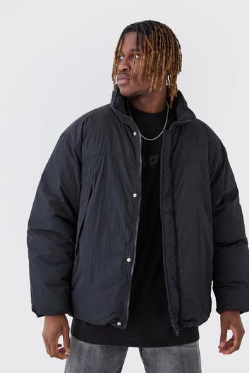 Black Tall Funnel Neck Padded Jacket In Black