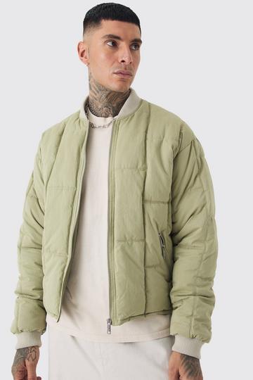 Tall Boxy Quilted Bomber Jacket In Sage sage