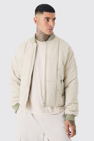 Beige Tall Boxy Quilted Bomber Jacket In Stone