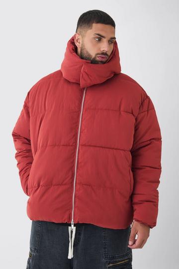 Plus Extended Funnel Neck Hooded Puffer Jacket In Rust rust