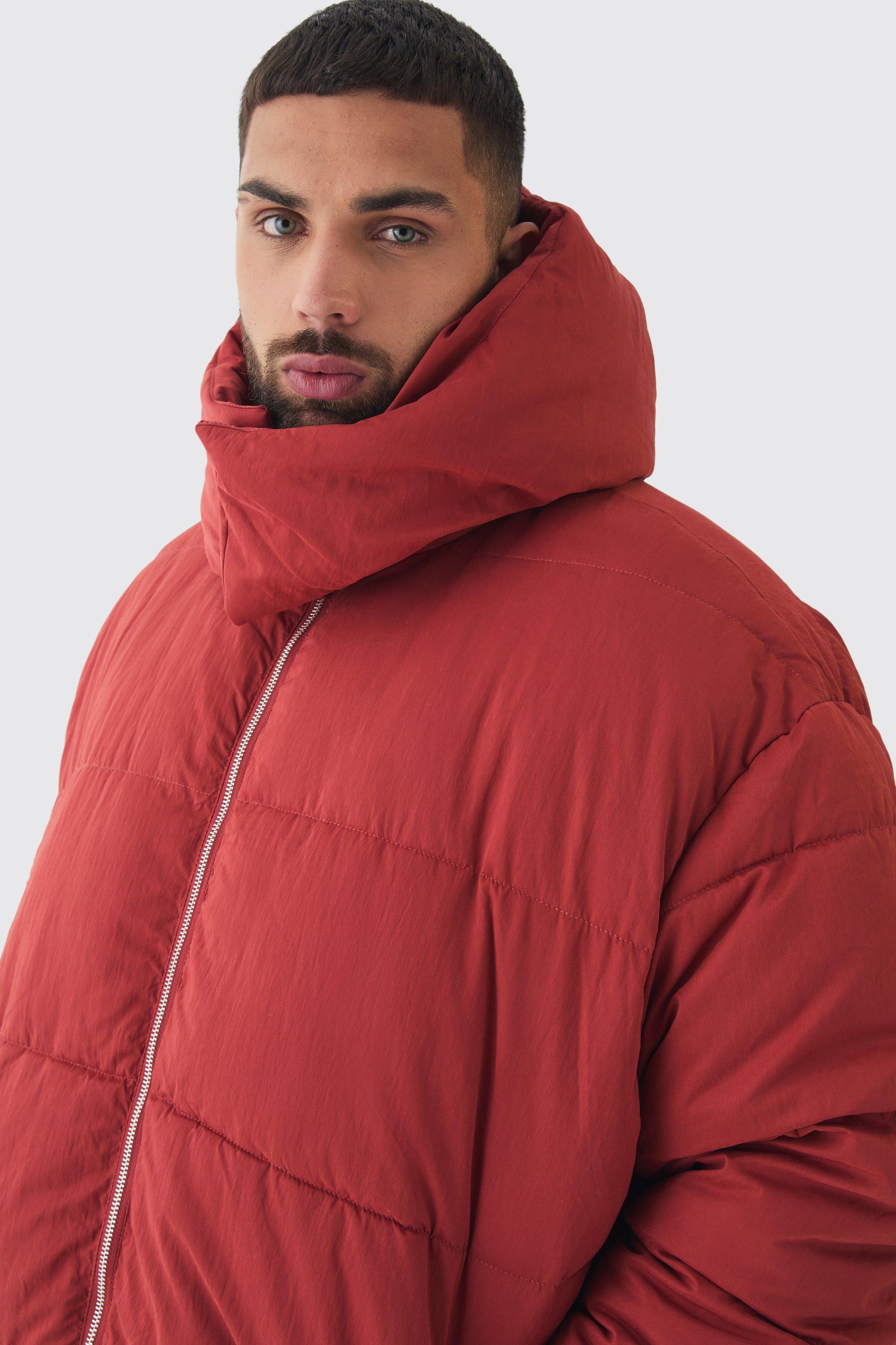 Plus Extended Funnel Neck Hooded Puffer Jacket In Rust