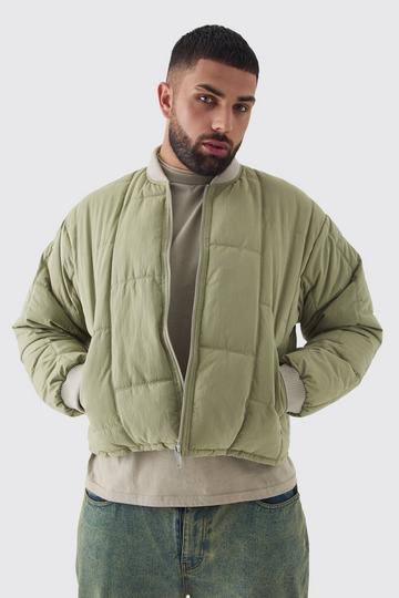 Plus Boxy Quilted Bomber Jacket In Sage sage