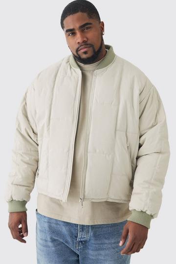 Beige Plus Boxy Quilted Bomber Jacket In Stone