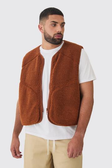 Plus Boxy Borg Pocket Detail Vest In Tan tan