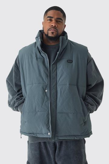 Plus Man Ripstop Funnel Neck Puffer Gilet In Slate slate